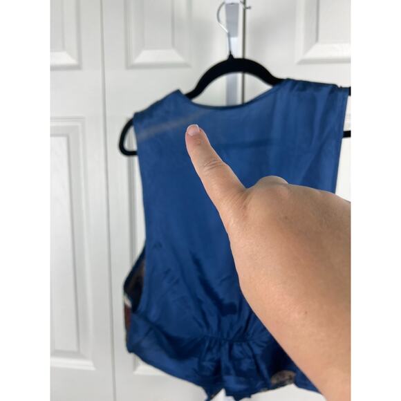 Backroad Blues Christmas Tapestry Waistcoat Vest Old World Santa blue Small - Picture 8 of 9